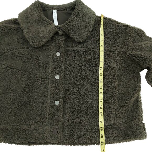 Lululemon Textured Fleece Button Jacket Womens 14 Dark Olive Lined Comfy Cozy - Picture 13 of 13